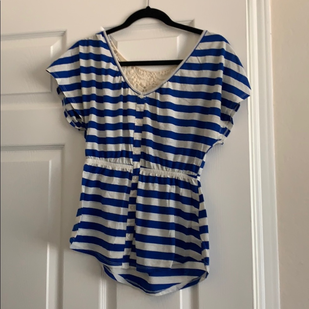 Blue and white striped blouse